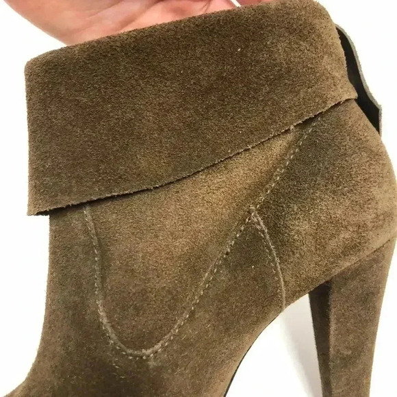 Schutz Brown Suede Heeled Foldover Heeled Booties Ankle Boots Women's Size 9 - Picture 6 of 10